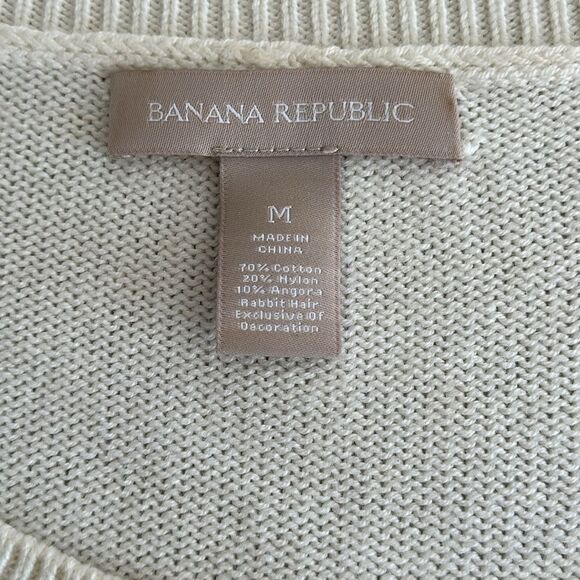 BANANA REPUBLIC Women’s Cream Sequined Elbow Patch Crewneck Sweater Size M - Picture 6 of 9